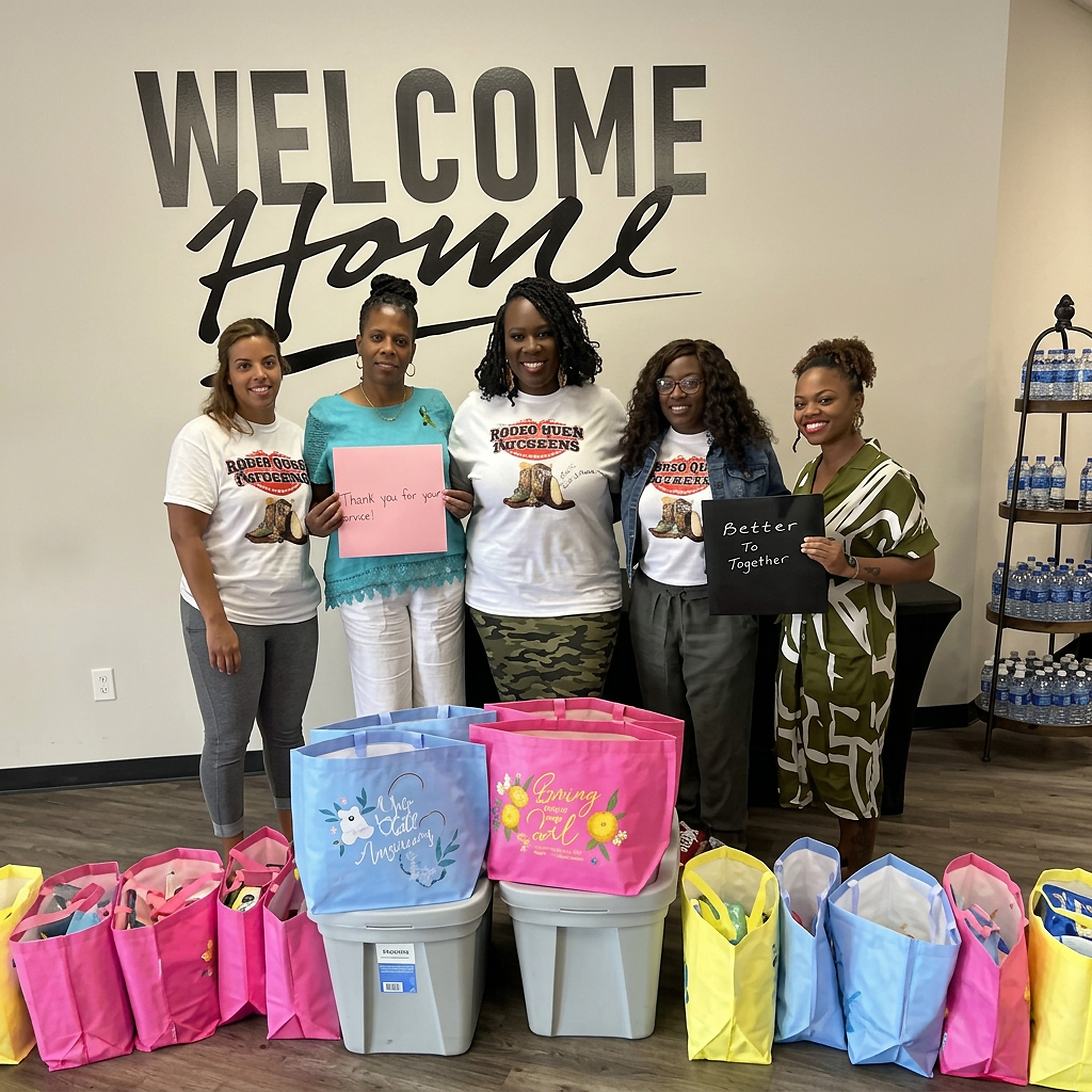 Members at a 'Welcome Home' donation drive with assembled care packages
