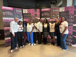 Members welcoming a veteran guest at the Savannah Steel event