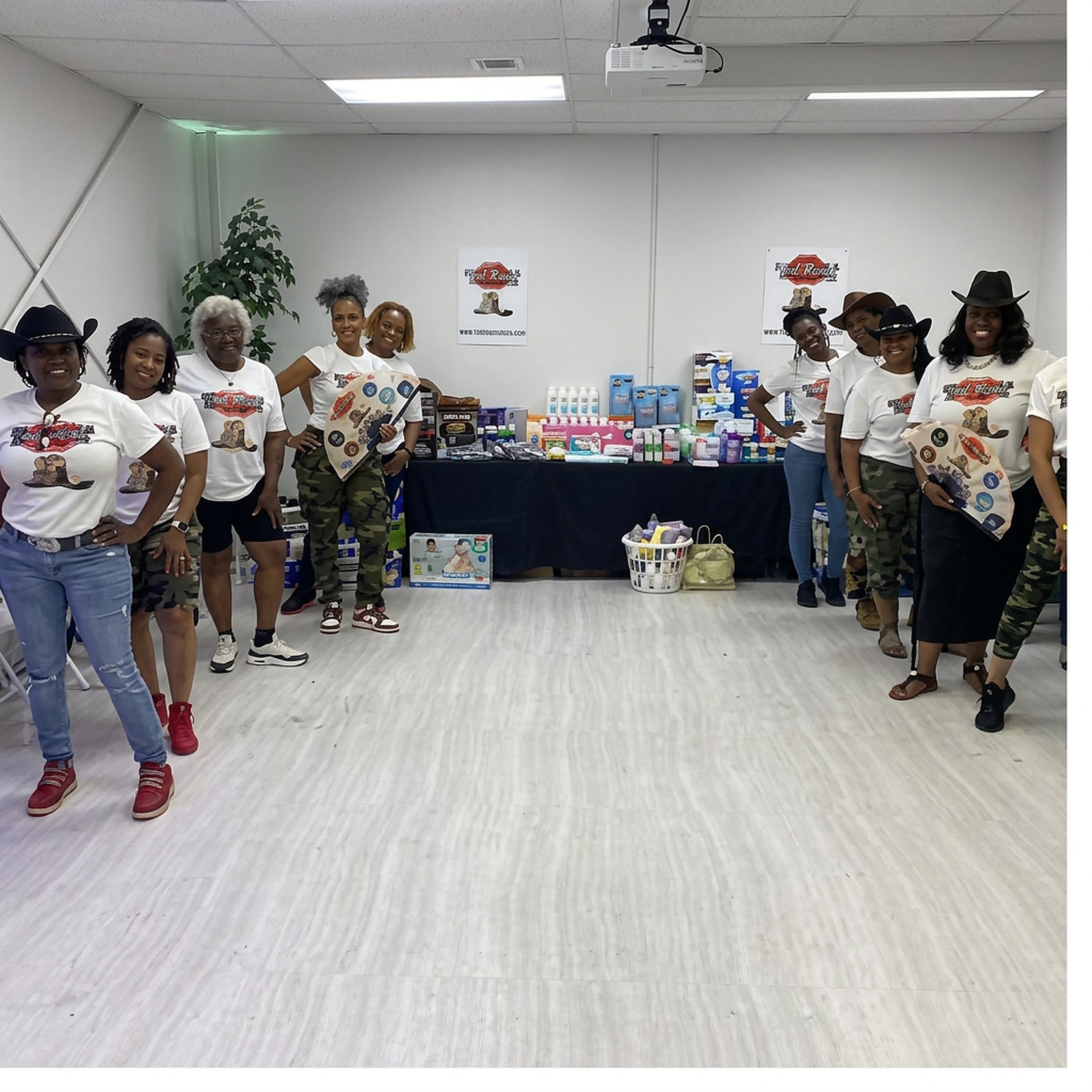 Members at the period-poverty donation drive setup