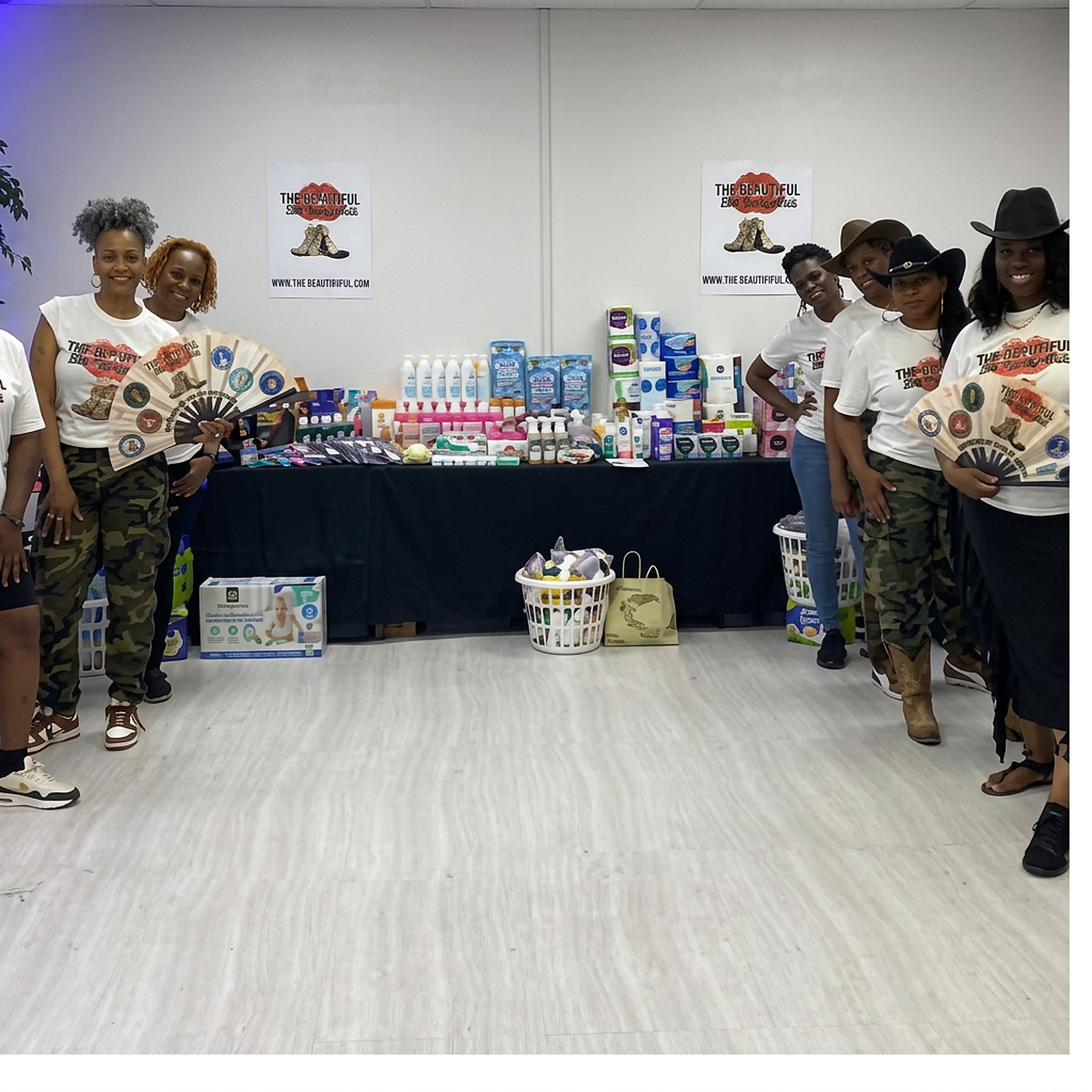 Members at the donation supply table